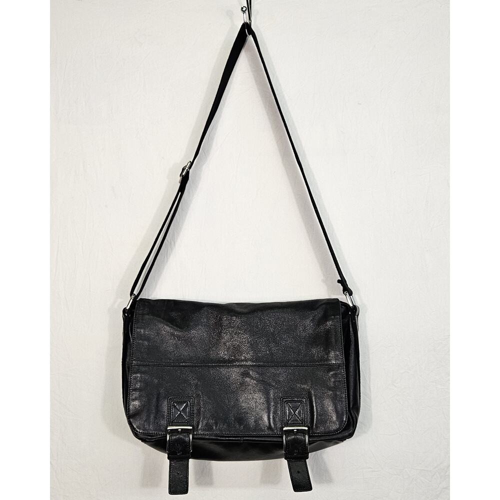 Vintage Fossil Black Leather Briefcase Messenger Laptop Bag MBG1116001